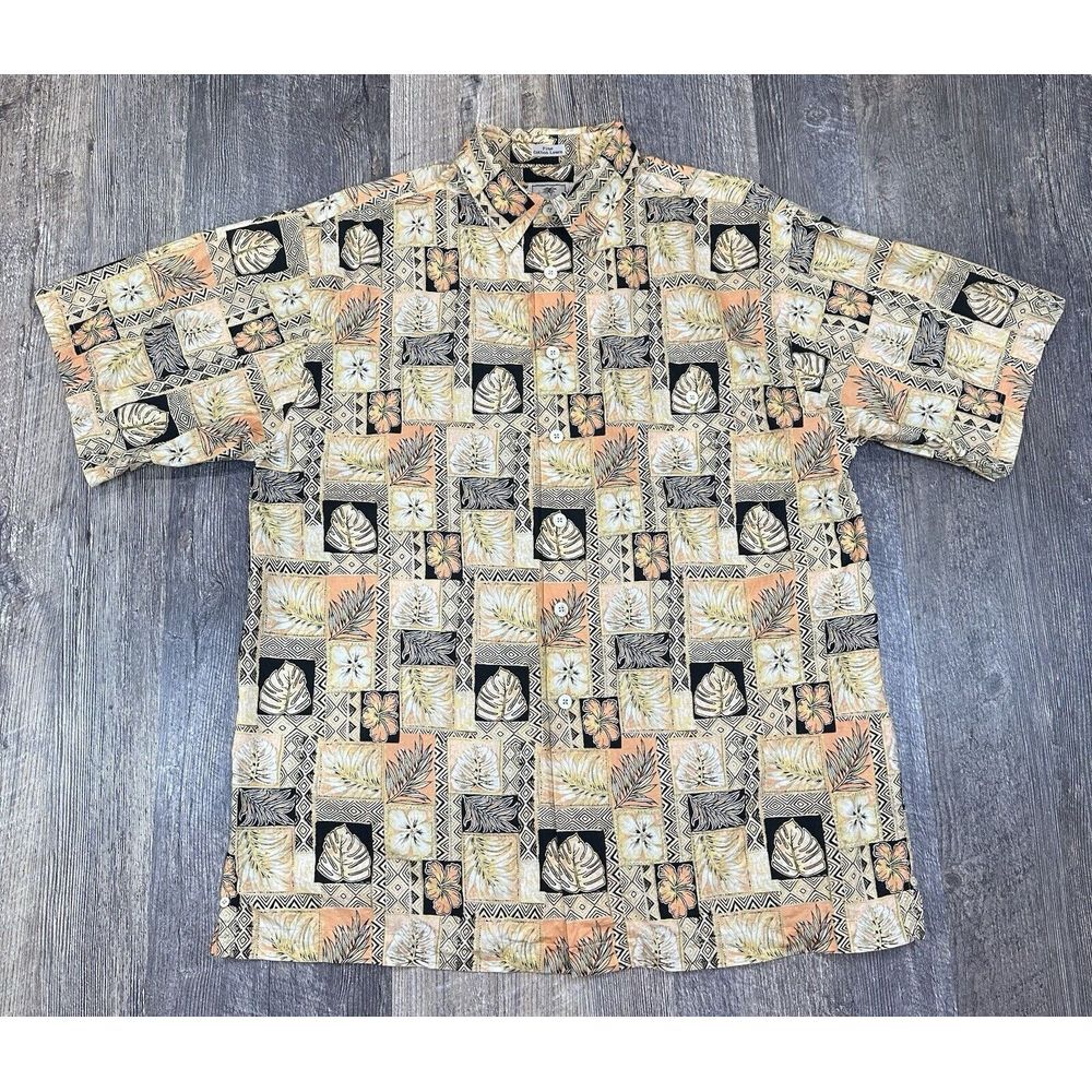 LUAU Men's L Short Sleeve Cotton Lawn Short Sleeve Shirt Limited‎ Design Pearl